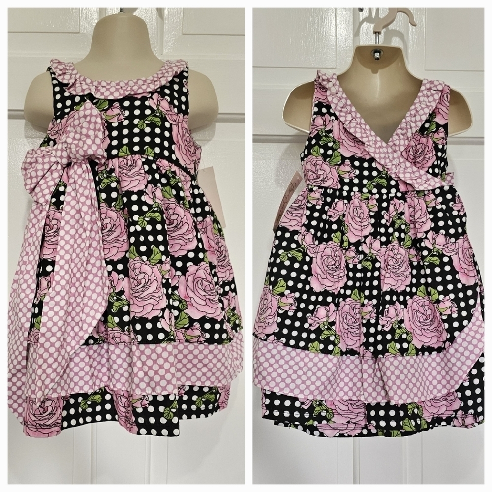 Hatch & Cloak Bye Bye Birdie Scoop Neck Wrap Dress Floral Polka Dot Size 2T